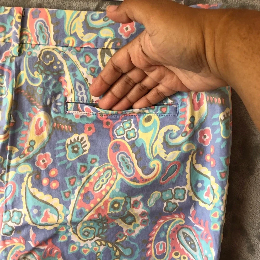 Talbots Paisley Cropped Chino Women Pants Size 14 Pastel Colors Split-Hem
